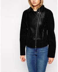 schwarze Wollbikerjacke von Asos