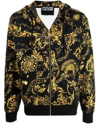 schwarzer bedruckter Fleece-Pullover mit einem Kapuze von VERSACE JEANS COUTURE