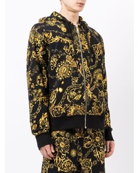 schwarzer bedruckter Fleece-Pullover mit einem Kapuze von VERSACE JEANS COUTURE