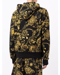 schwarzer bedruckter Fleece-Pullover mit einem Kapuze von VERSACE JEANS COUTURE