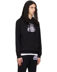 schwarzer bedruckter Fleece-Pullover mit einem Kapuze von Anna Sui