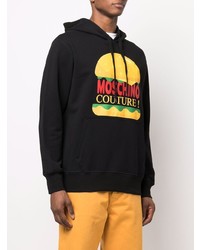 schwarzer bedruckter Fleece-Pullover mit einem Kapuze von Moschino