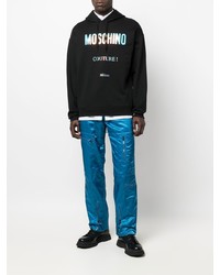 schwarzer bedruckter Fleece-Pullover mit einem Kapuze von Moschino