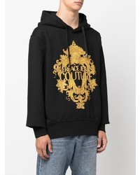 schwarzer bedruckter Fleece-Pullover mit einem Kapuze von VERSACE JEANS COUTURE