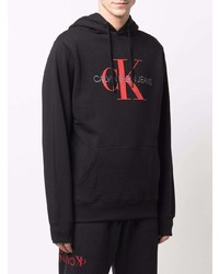 schwarzer bedruckter Fleece-Pullover mit einem Kapuze von Calvin Klein Jeans