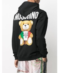 schwarzer bedruckter Fleece-Pullover mit einem Kapuze von Moschino