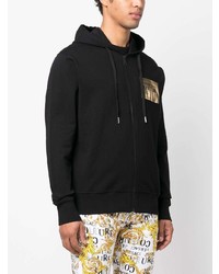 schwarzer bedruckter Fleece-Pullover mit einem Kapuze von VERSACE JEANS COUTURE