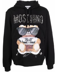 schwarzer bedruckter Fleece-Pullover mit einem Kapuze von Moschino