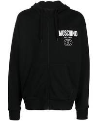 schwarzer bedruckter Fleece-Pullover mit einem Kapuze von Moschino