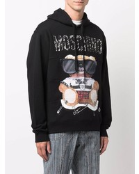 schwarzer bedruckter Fleece-Pullover mit einem Kapuze von Moschino