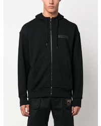 schwarzer bedruckter Fleece-Pullover mit einem Kapuze von Moschino