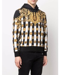 schwarzer bedruckter Fleece-Pullover mit einem Kapuze von VERSACE JEANS COUTURE