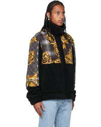 schwarzer bedruckter Fleece-Pullover mit einem Reißverschluß von VERSACE JEANS COUTURE