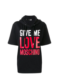 schwarzer bedruckter Kurzarmpullover mit einem Kapuze von Love Moschino