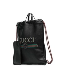 schwarzer bedruckter Leder Rucksack von Gucci