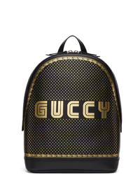 schwarzer bedruckter Leder Rucksack von Gucci