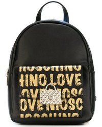 schwarzer bedruckter Leder Rucksack von Love Moschino