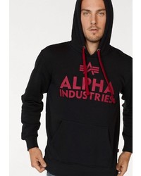 schwarzer bedruckter Pullover mit einem Kapuze von Alpha Industries