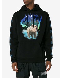 schwarzer bedruckter Pullover mit einem Kapuze von Marcelo Burlon County of Milan