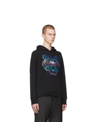 schwarzer bedruckter Pullover mit einem Kapuze von Kenzo