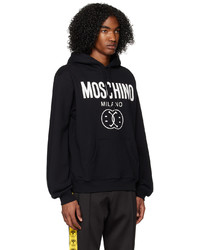 schwarzer bedruckter Pullover mit einem Kapuze von Moschino