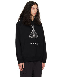 schwarzer bedruckter Pullover mit einem Kapuze von White Mountaineering