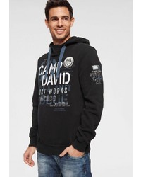 schwarzer bedruckter Pullover mit einem Kapuze von Camp David