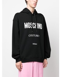 schwarzer bedruckter Pullover mit einem Kapuze von Moschino