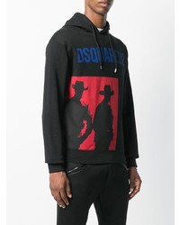 schwarzer bedruckter Pullover mit einem Kapuze von DSQUARED2