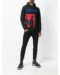 schwarzer bedruckter Pullover mit einem Kapuze von DSQUARED2