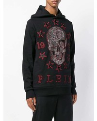 schwarzer bedruckter Pullover mit einem Kapuze von Philipp Plein