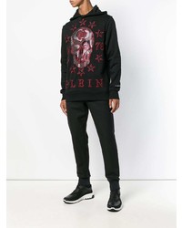 schwarzer bedruckter Pullover mit einem Kapuze von Philipp Plein