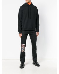 schwarzer bedruckter Pullover mit einem Kapuze von Raf Simons