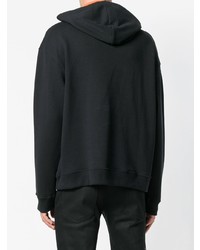 schwarzer bedruckter Pullover mit einem Kapuze von Raf Simons