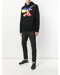 schwarzer bedruckter Pullover mit einem Kapuze von Marcelo Burlon County of Milan