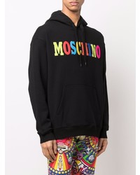 schwarzer bedruckter Pullover mit einem Kapuze von Moschino