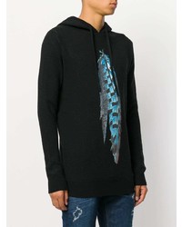 schwarzer bedruckter Pullover mit einem Kapuze von Marcelo Burlon County of Milan