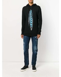 schwarzer bedruckter Pullover mit einem Kapuze von Marcelo Burlon County of Milan