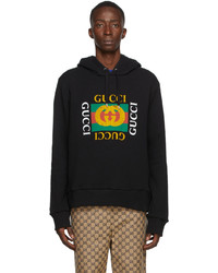 schwarzer bedruckter Pullover mit einem Kapuze von Gucci