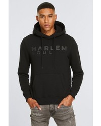 schwarzer bedruckter Pullover mit einem Kapuze von Harlem Soul