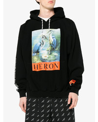 schwarzer bedruckter Pullover mit einem Kapuze von Heron Preston