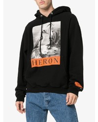 schwarzer bedruckter Pullover mit einem Kapuze von Heron Preston