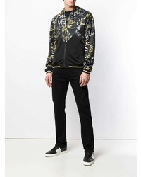 schwarzer bedruckter Pullover mit einem Kapuze von Versace Jeans