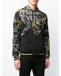 schwarzer bedruckter Pullover mit einem Kapuze von Versace Jeans