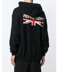 schwarzer bedruckter Pullover mit einem Kapuze von Represent