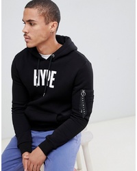 schwarzer bedruckter Pullover mit einem Kapuze von Hype
