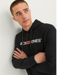 schwarzer bedruckter Pullover mit einem Kapuze von Jack & Jones