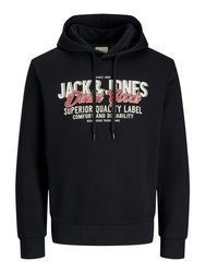 schwarzer bedruckter Pullover mit einem Kapuze von Jack & Jones PlusSize