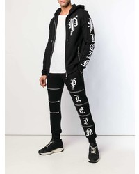 schwarzer bedruckter Pullover mit einem Kapuze von Philipp Plein