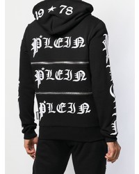 schwarzer bedruckter Pullover mit einem Kapuze von Philipp Plein